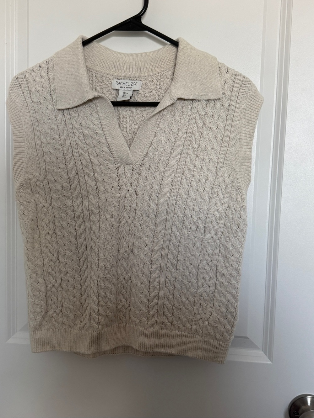 Rachel Zoe Cream Cable Knit V-Neck Sweater Vest with Collar
